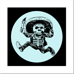 Halloween, Calavera with Machete - Pale Blue and Black Posters and Art